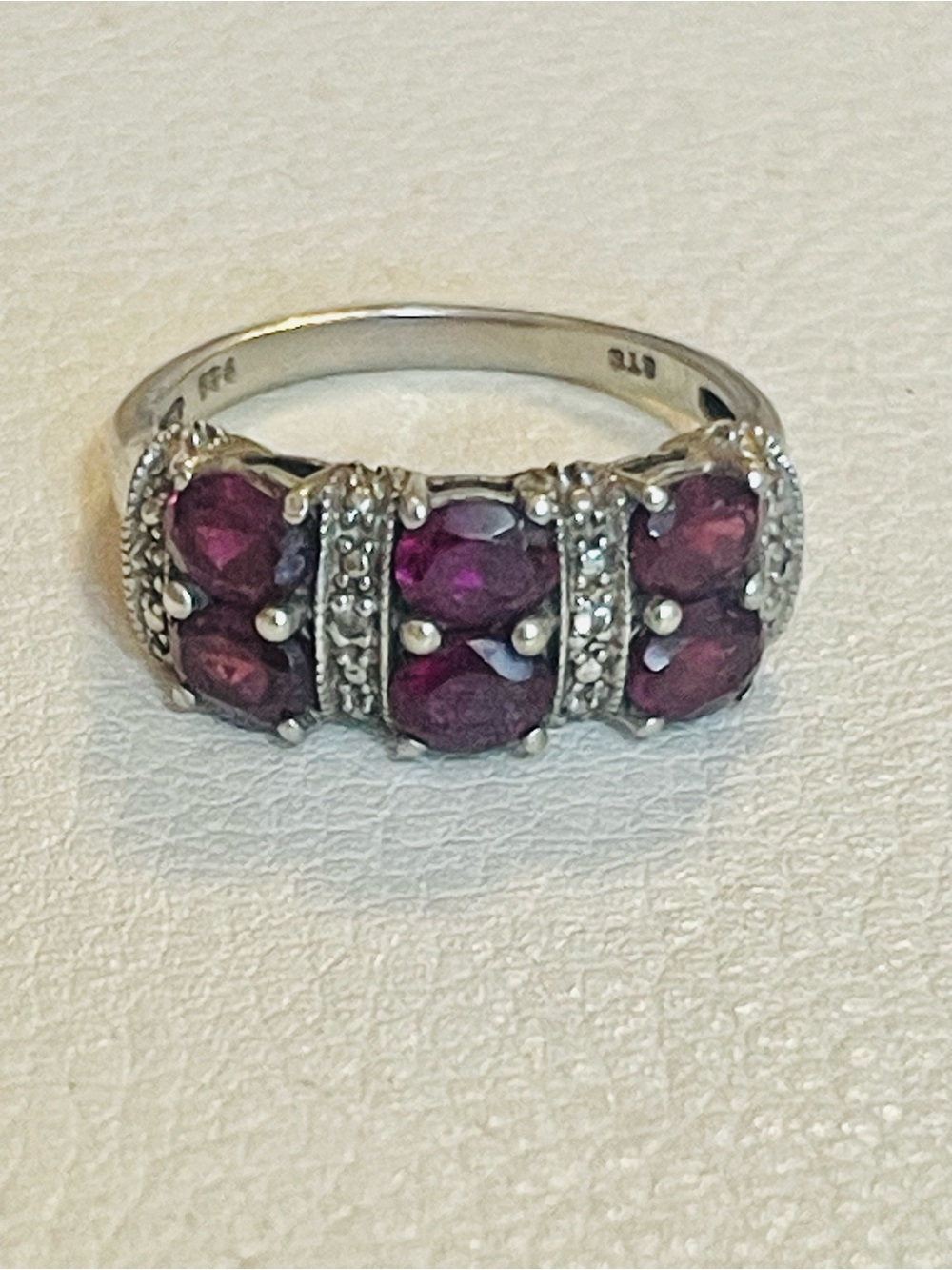 925 Sterling Silver CZ Natural rhodolite Garnet cluster ring Sz 8.75